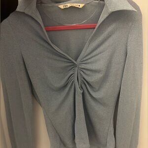 Zara Shiny Blue Collared Shirt